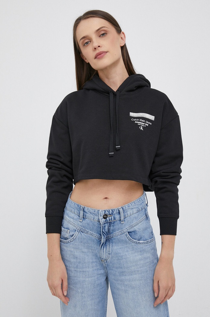 Суичър Calvin Klein Jeans с качулка черен J20J221945