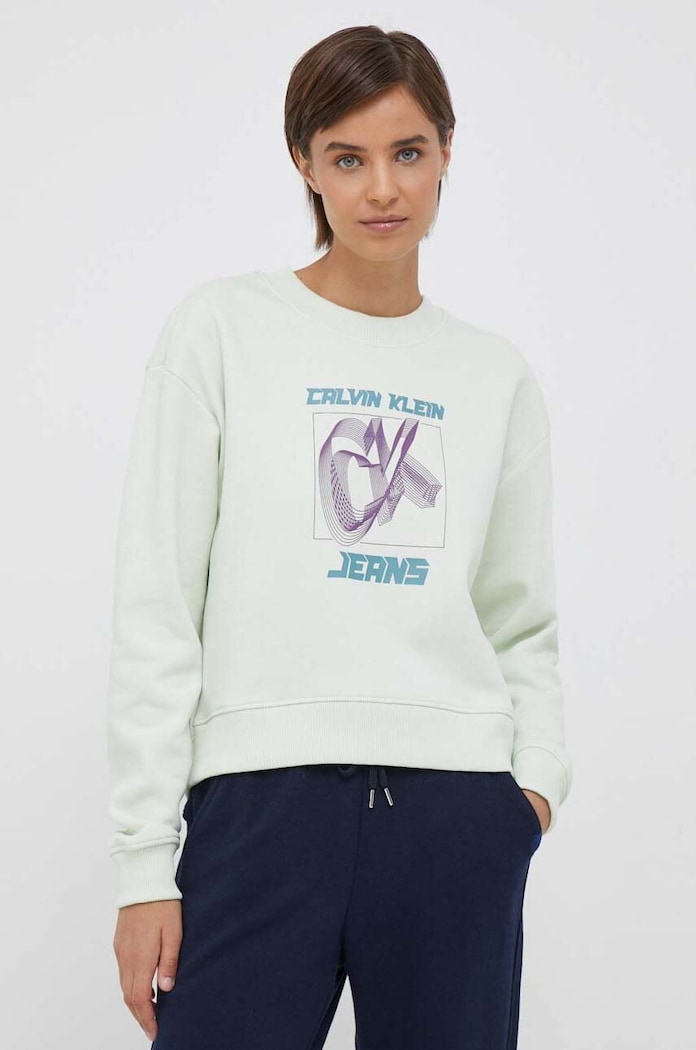 Mikina Calvin Klein Jeans bez kapuce zelená J20J222344
