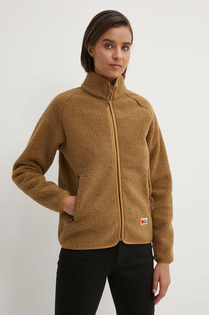 Fleecová mikina Fjallraven Vardag Pile bez kapucne hnedá F84789.232