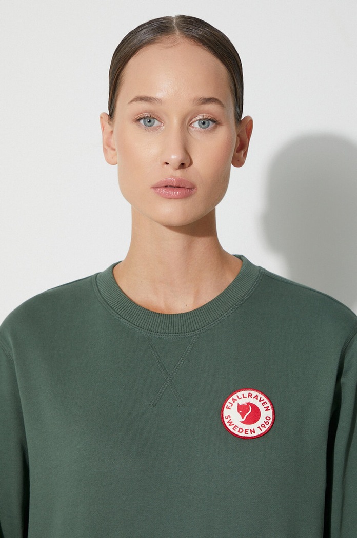 Pamučna dukserica Fjallraven 1960 Logo Badge Sweater F87230.679 tirkizna