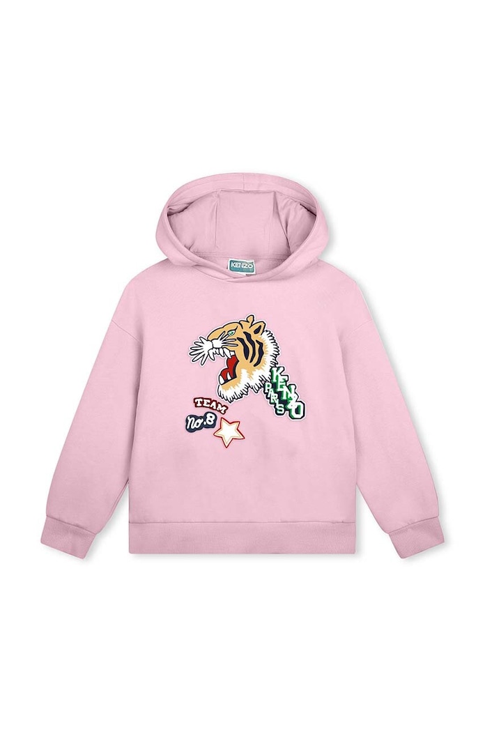 Dětská bavlněná mikina Kenzo Kids s kapucí růžová K15693.86.108