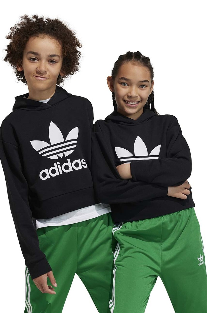 Detská mikina adidas Originals s kapucňou čierna IJ9719