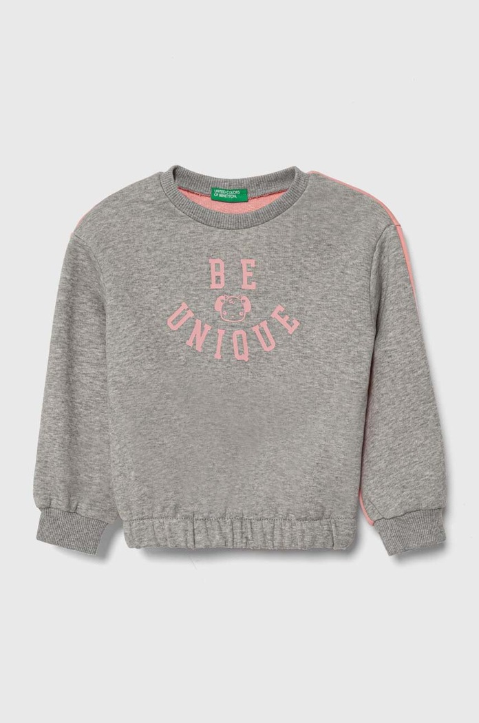 Детски суичър United Colors of Benetton надпис сив 3PANG10AI.P.SEASONAL