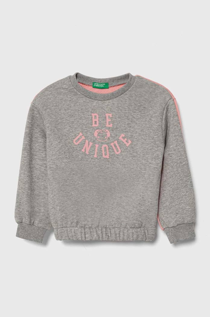 Детски суичър United Colors of Benetton надпис сив 3PANG10AI.P.SEASONAL