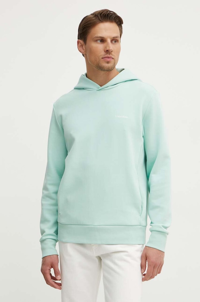 Mikina Calvin Klein s kapucí tyrkysová K10K109927