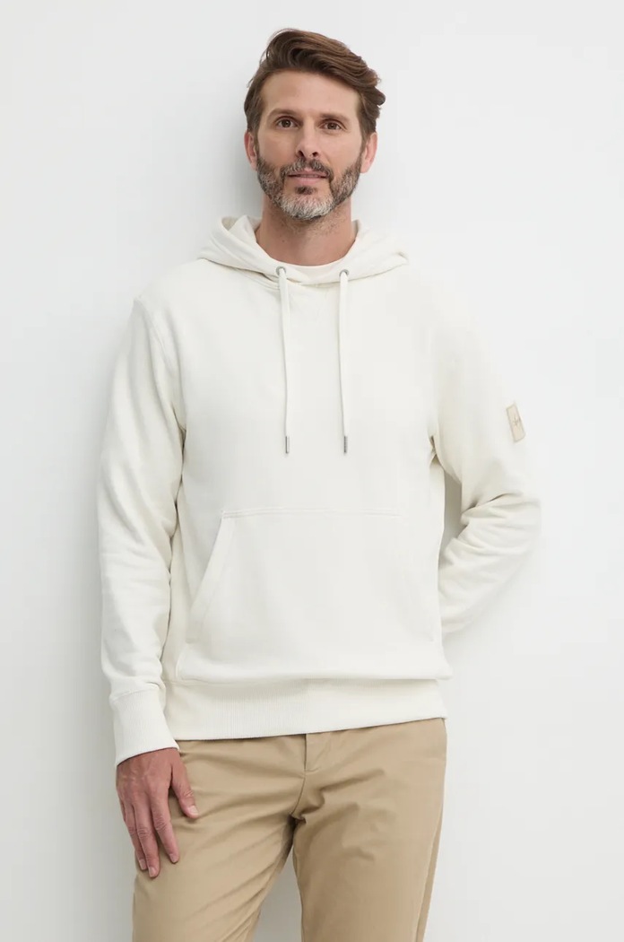 Bavlněná mikina Calvin Klein Jeans s kapucí béžová J30J323430
