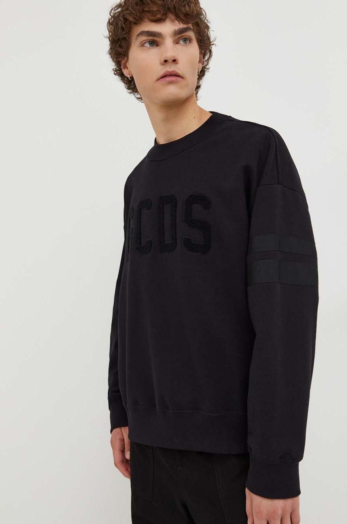 Βαμβακερή μπλούζα GCDS χωρίς κουκούλα μαύρο FW23M110115