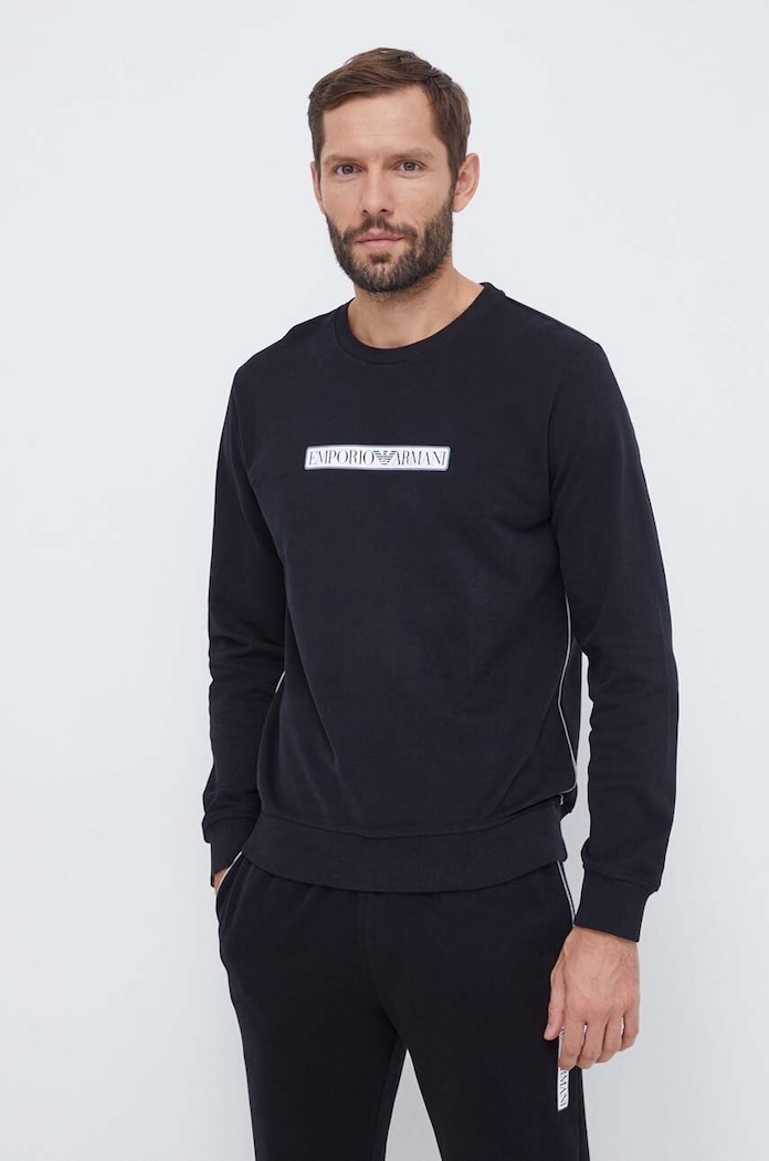 Bavlněná mikina Emporio Armani Underwear bez kapuce černá 111785.3F573