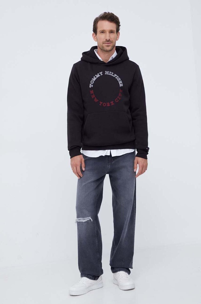Суичър Tommy Hilfiger с качулка черен MW0MW32655