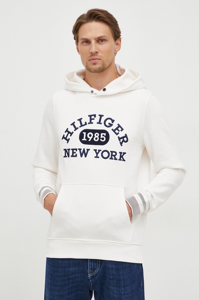 Mikina Tommy Hilfiger s kapucí bílá MW0MW32682
