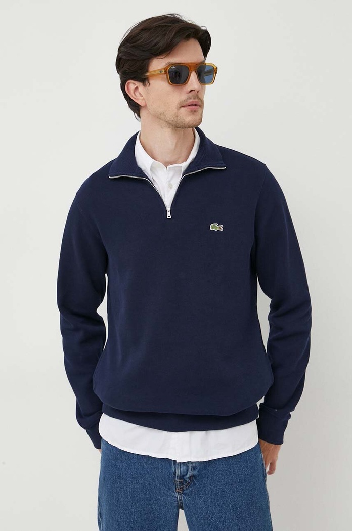 Bombažen pulover Lacoste Srednje debeline mornarsko modra SH1927