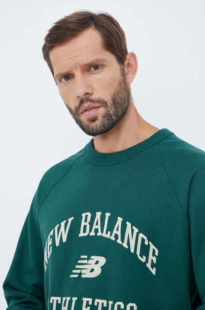 Bombažen pulover New Balance zelena MT33550NWG