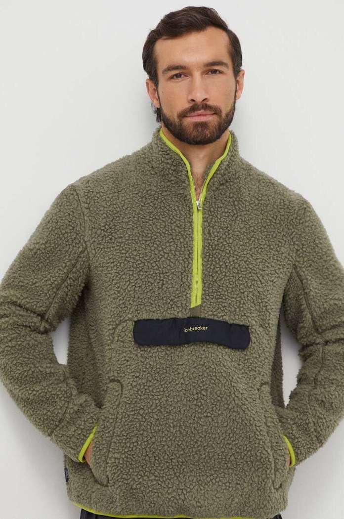 Sportovní mikina Icebreaker RealFleece Merino High Pile bez kapuce zelená IB0A56JUA621