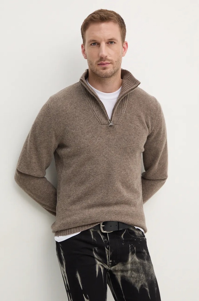 Barbour Maglione da uomo in lana beige MKN0339