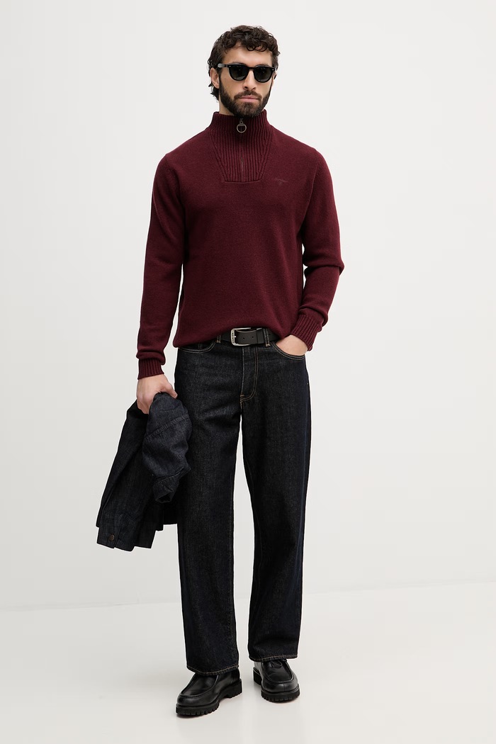 Barbour πουλόβερ ανδρικό μάλλινο MKN0339 μπορντό AA00