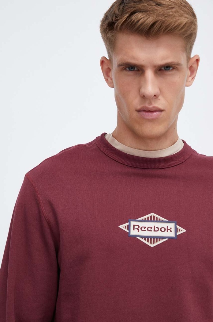 Βαμβακερή μπλούζα Reebok Classic χωρίς κουκούλα μπορντό 100034557