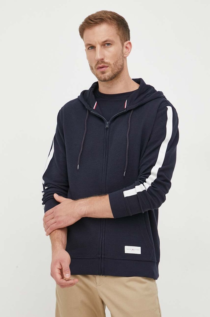 Bavlněná mikina Tommy Hilfiger s kapucí námořnická modř UM0UM03011