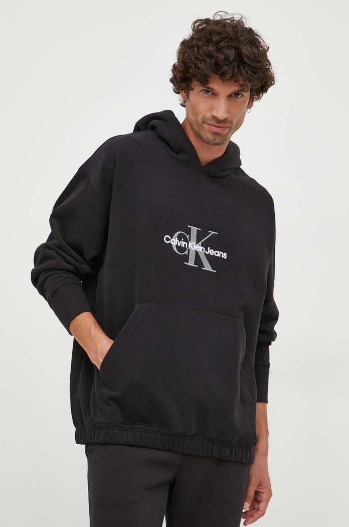 Mikina Calvin Klein Jeans s kapucňou čierna J30J324118