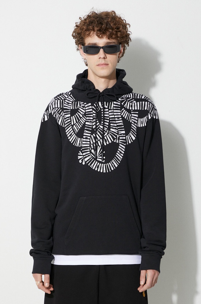 Marcelo Burlon hanorac de bumbac Snake Wings print negru CMBB007C99FLE0031001