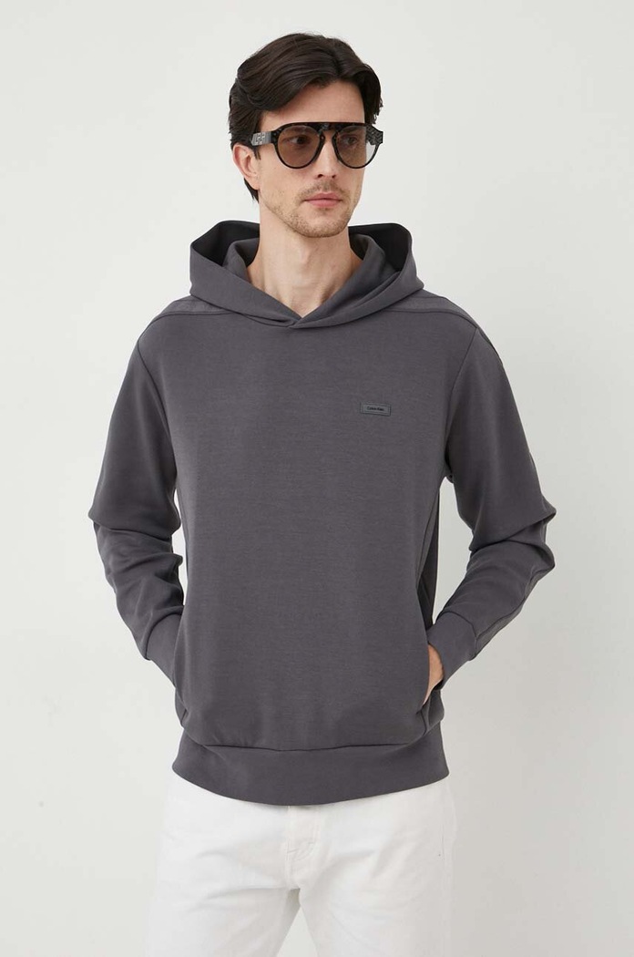 Mikina Calvin Klein s kapucí šedá K10K111813