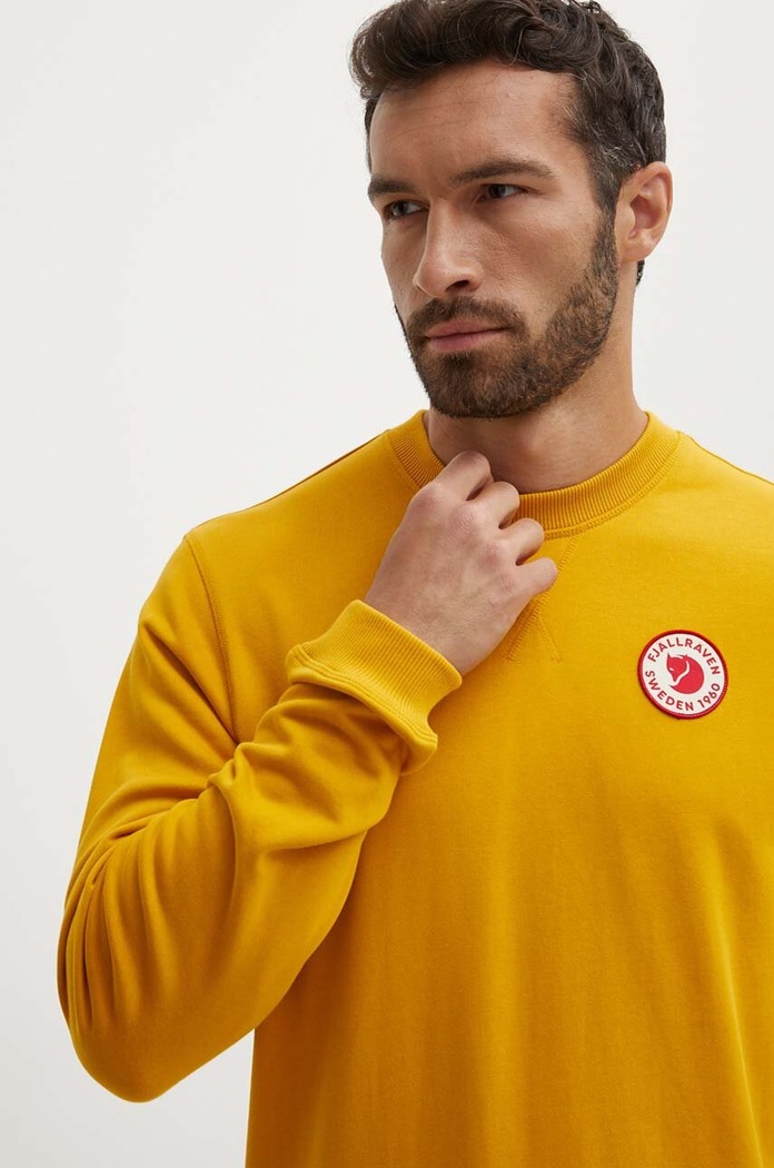 Fjallraven bluza bawełniana 1960 Logo Badge Sweater żółty F87163.161