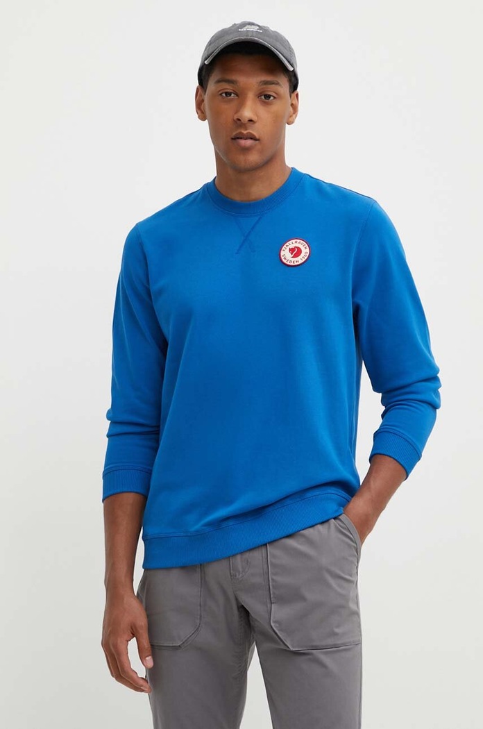 Fjallraven bluza bawełniana 1960 Logo Badge Sweater niebieski F87163.538