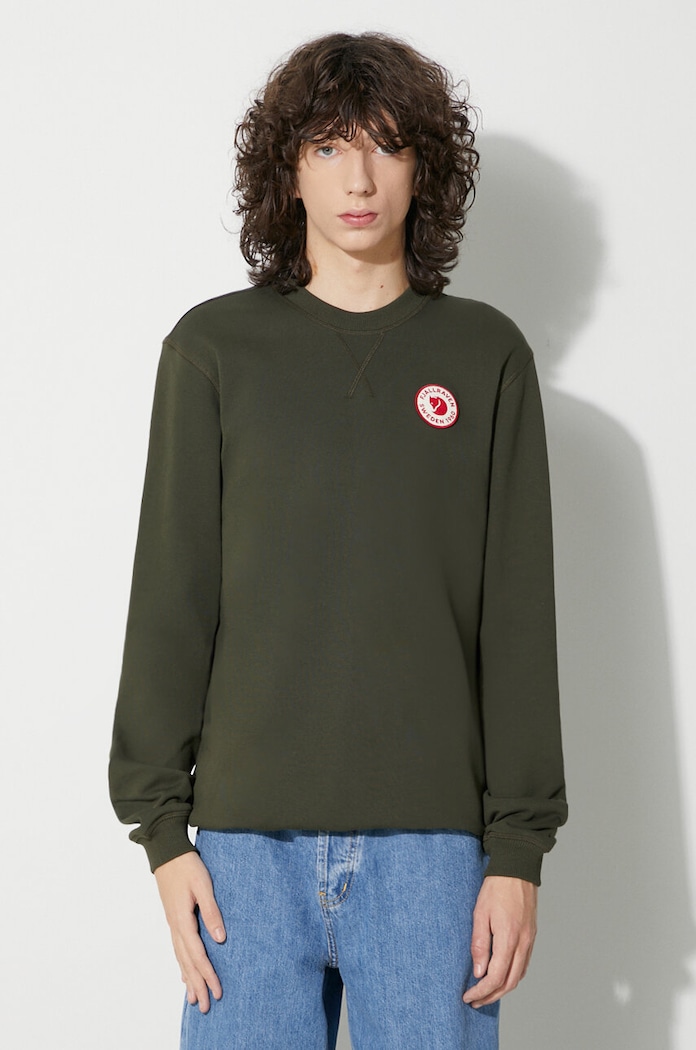 Памучен суичър Fjallraven 1960 Logo Badge Sweater дейности на открито зелен F87163.662