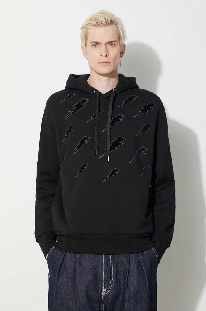 Neil Barett bluza bawełniana EASY BLOUSON DEGRADE' RAIN BOLTS z kapturem czarny PBJS224.V519S.1891