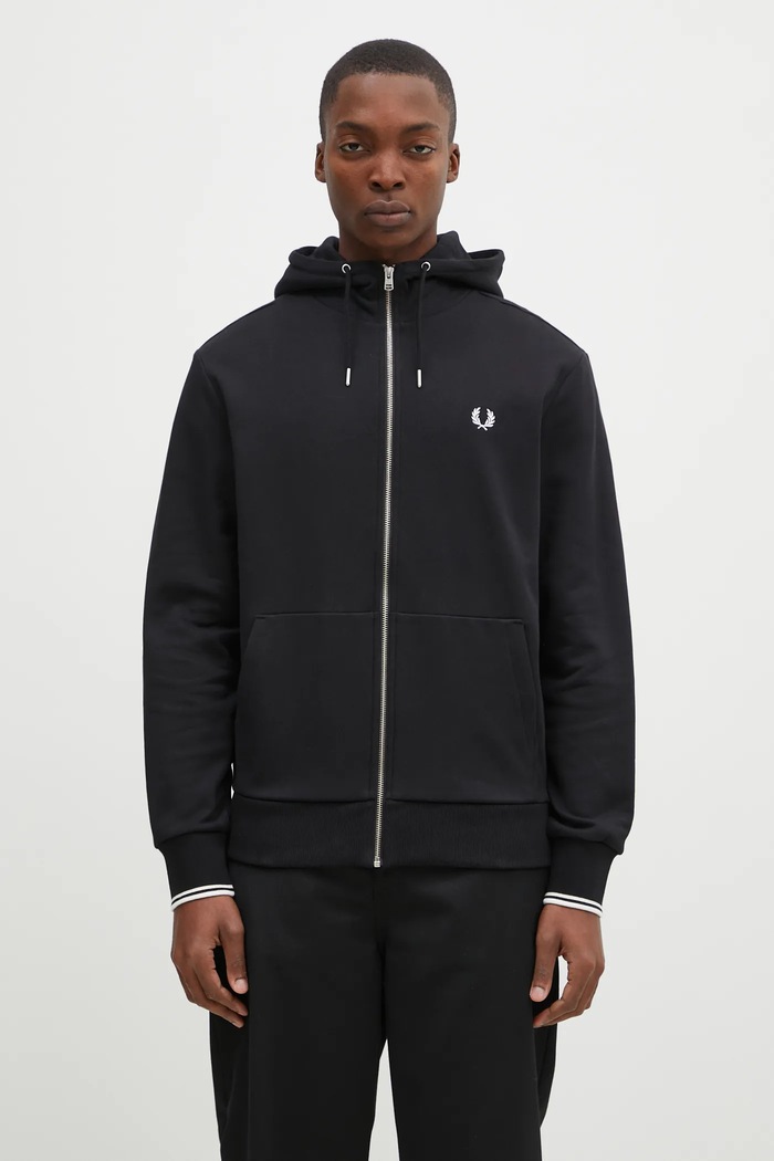 Pamučna dukserica Fred Perry bez uzorka crna J7536.198