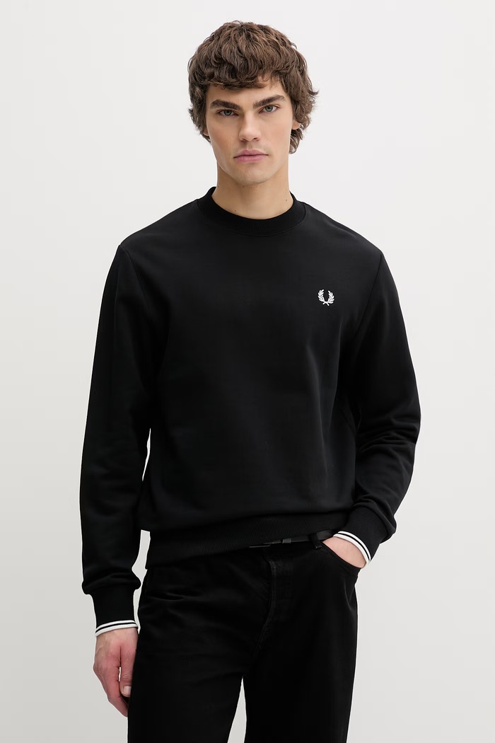 Bombažen pulover Fred Perry Brez kapuce črna M7535.184