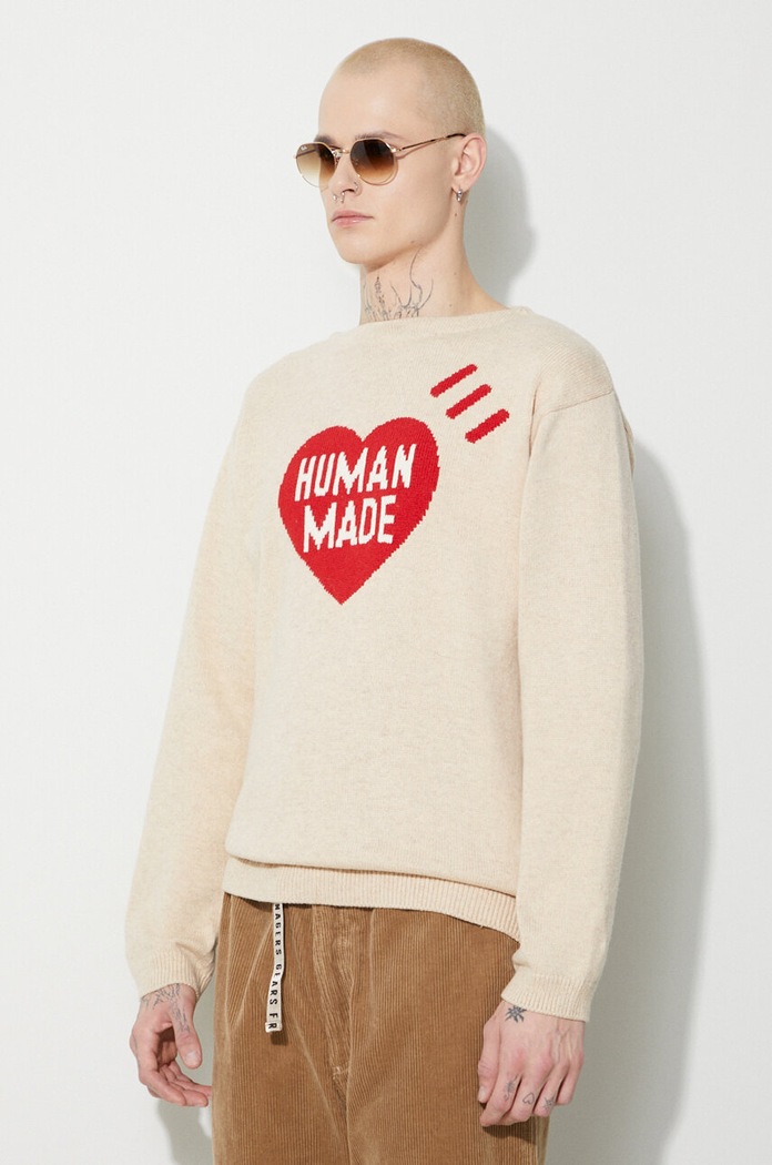 Одежда Свитер с примесью шерсти Human Made Heart Knit Sweater HM26CS030 бежевый