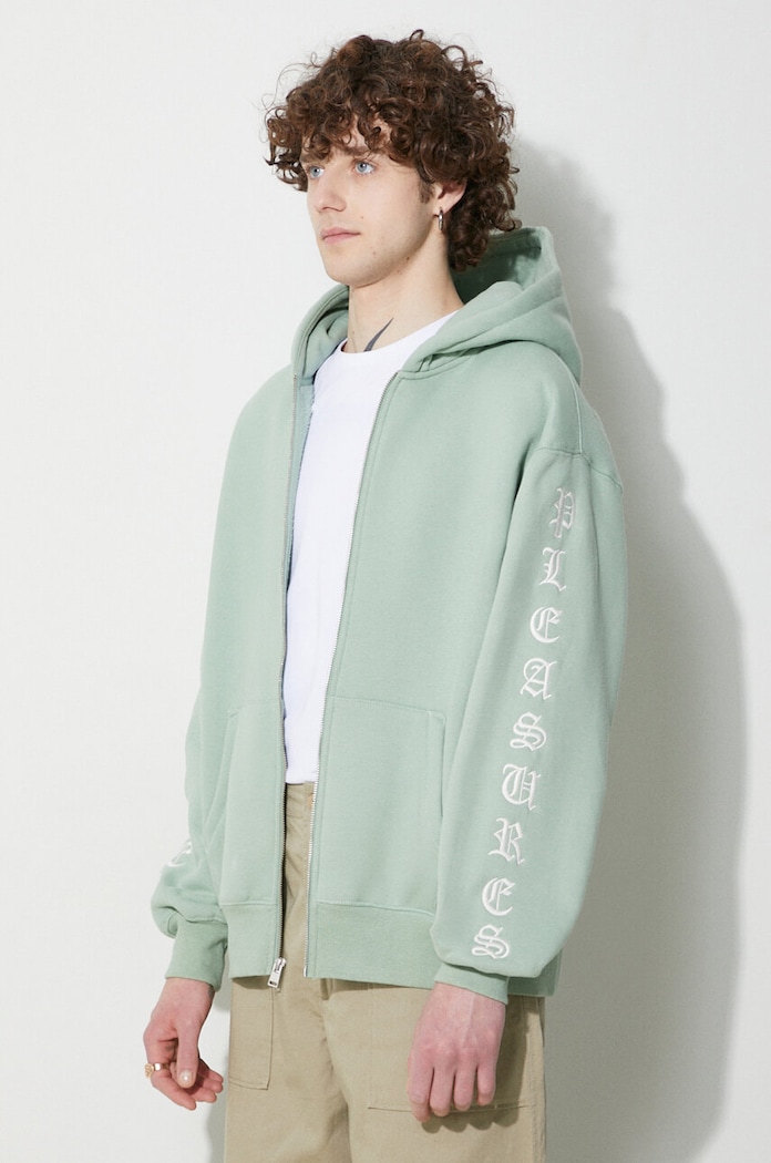 Μπλούζα PLEASURES Oe Zip Up Hoodie πράσινο P23W038.MATCHA