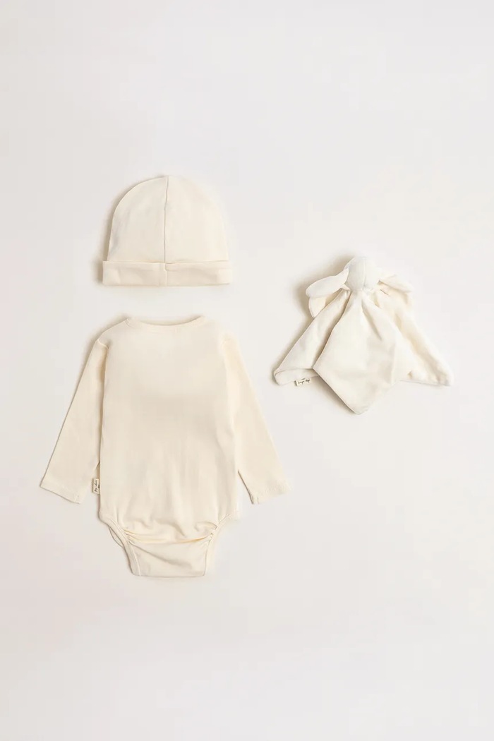 Konges Sløjd Set pentru bebeluși din bumbac MATERNITY PACKAGE pachet de 3 KS6041 bej AA00