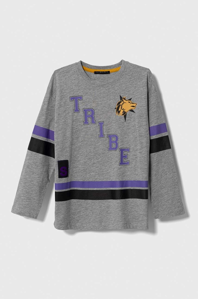 Sisley longsleeve bawełniany dziecięcy nadruk szary 3096X103C.G.SEASONAL