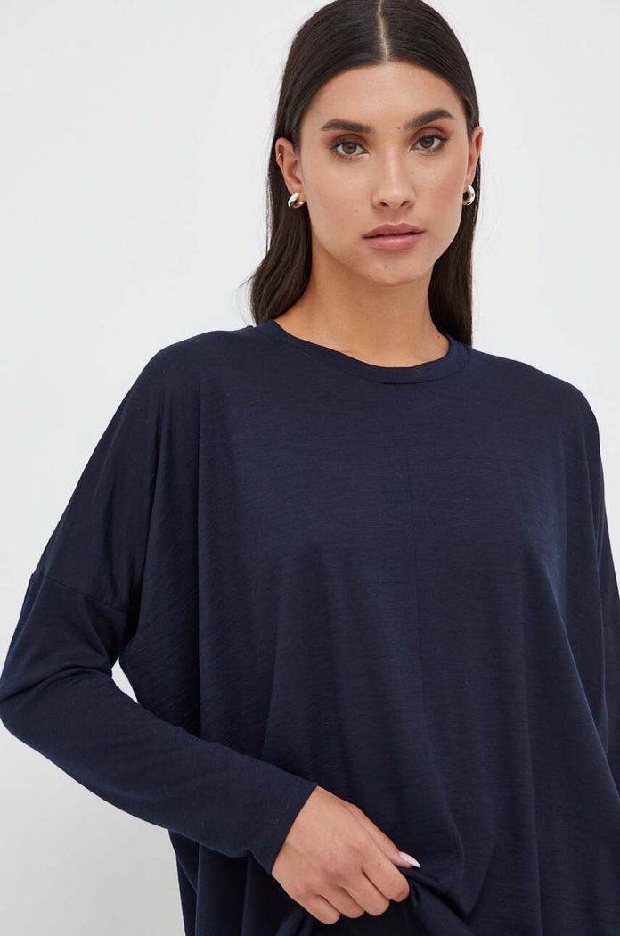 Vlněné tričko s dlouhým rukávem Max Mara Leisure kulatý námořnická modř 2339460336600