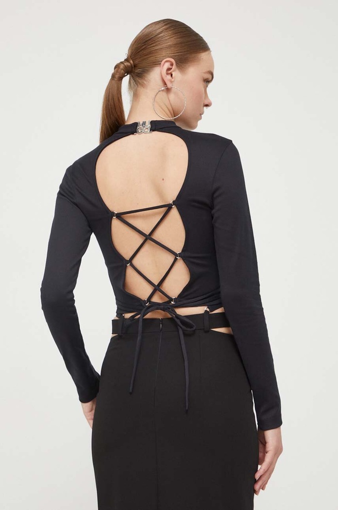 HUGO longsleeve bawełniany 50499217 czarny AW23