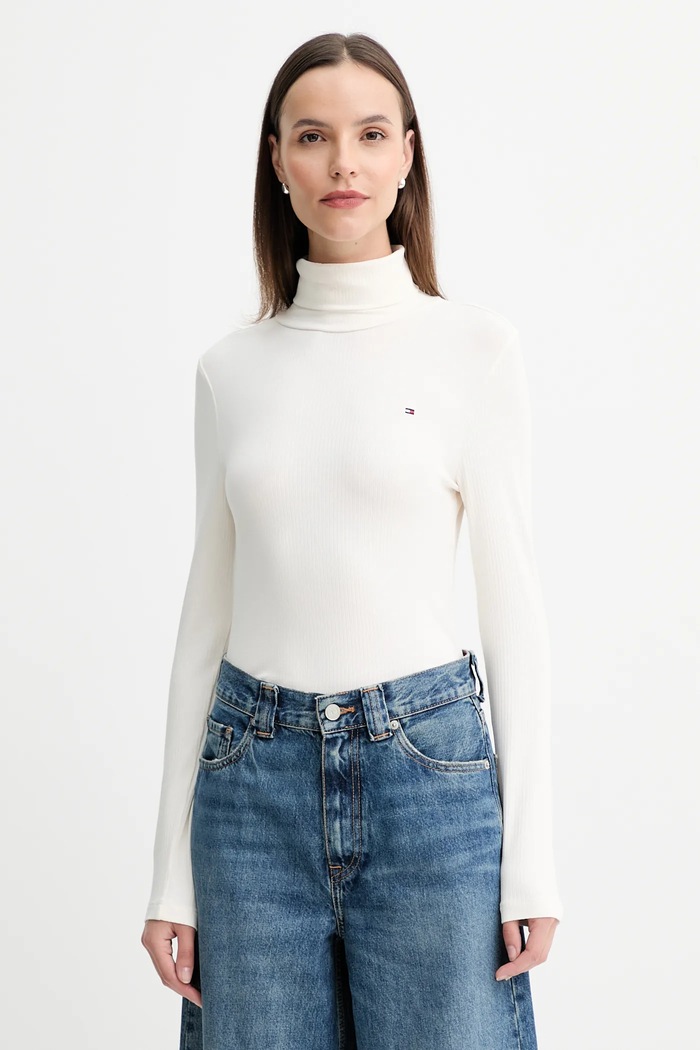 Tričko s dlhým rukávom Tommy Hilfiger slim béžová WW0WW39826