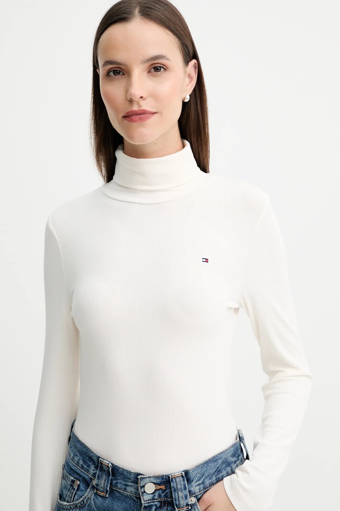 Tričko s dlhým rukávom Tommy Hilfiger béžová WW0WW39826