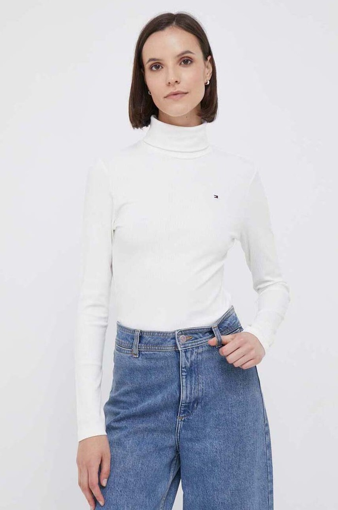 Tričko s dlhým rukávom Tommy Hilfiger slim béžová WW0WW39826