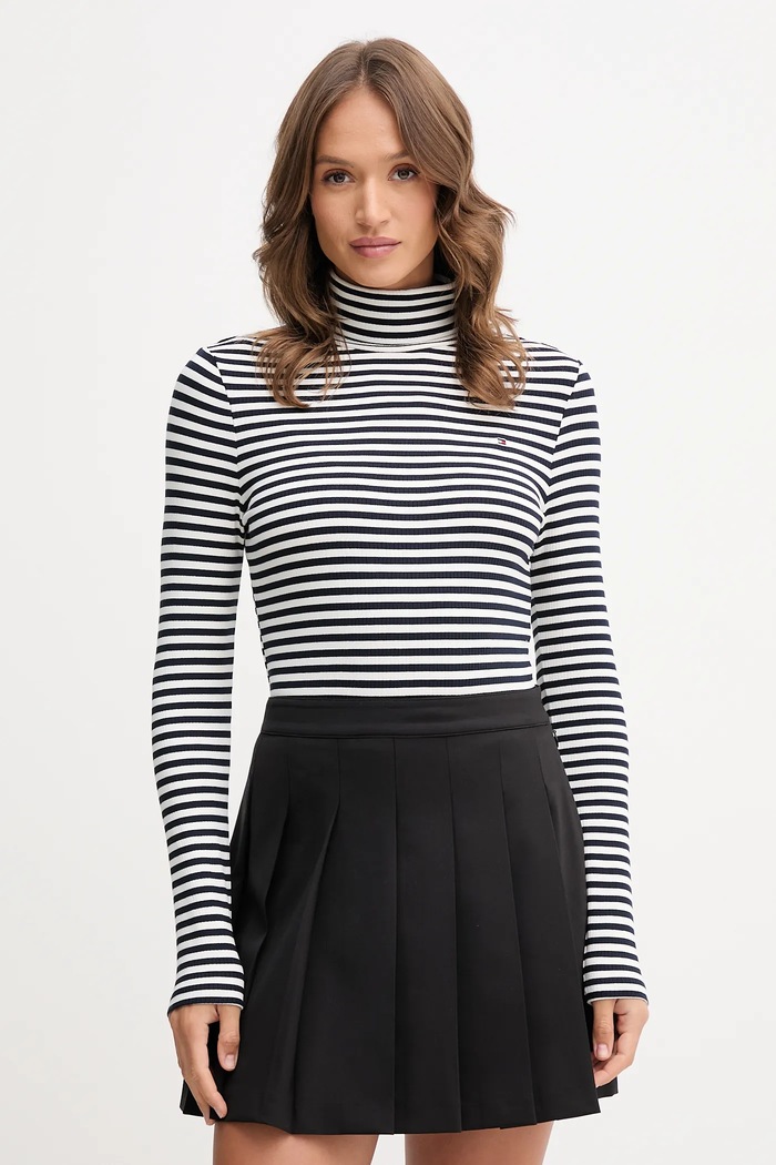 Tričko s dlhým rukávom Tommy Hilfiger slim tmavomodrá WW0WW39826