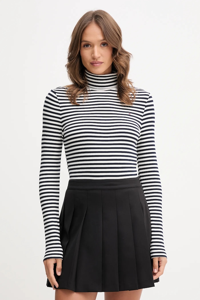 Tričko s dlhým rukávom Tommy Hilfiger slim tmavomodrá WW0WW39826