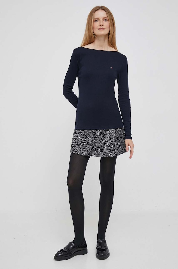 Βαμβακερή μπλούζα με μακριά μανίκια Tommy Hilfiger WW0WW40829 σκούρο μπλε AW23
