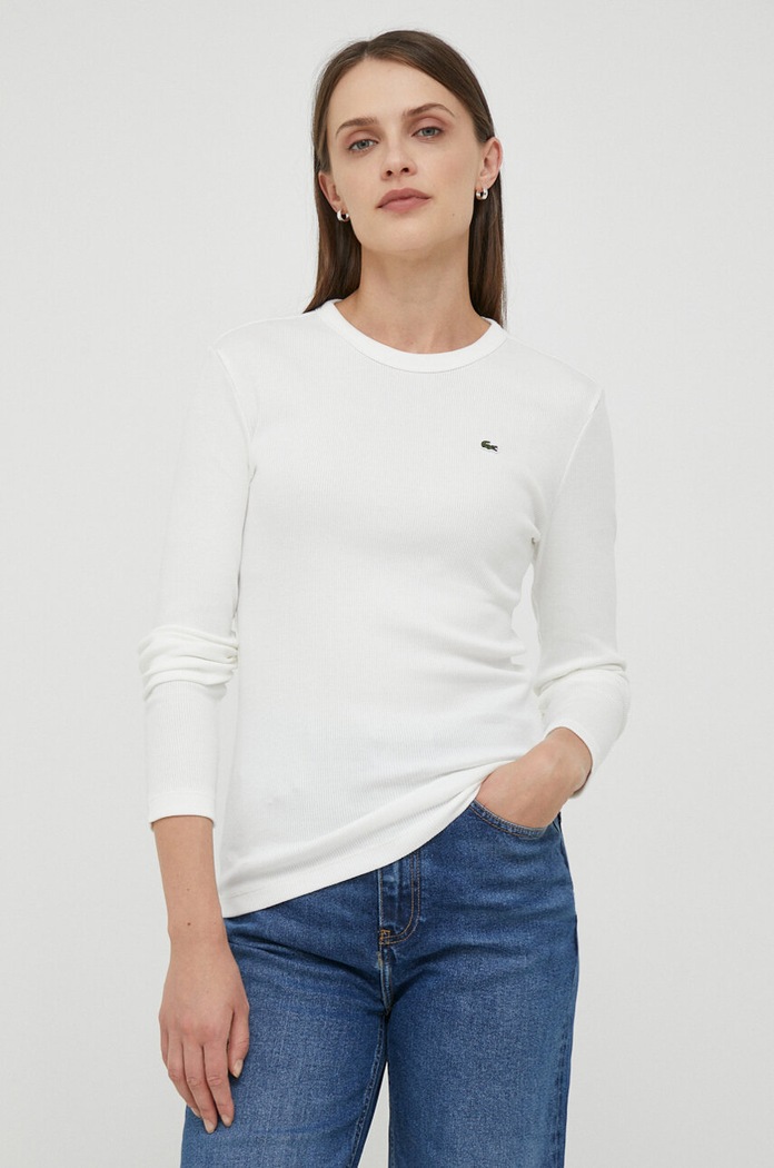 Lacoste longsleeve din bumbac uni alb TF1692