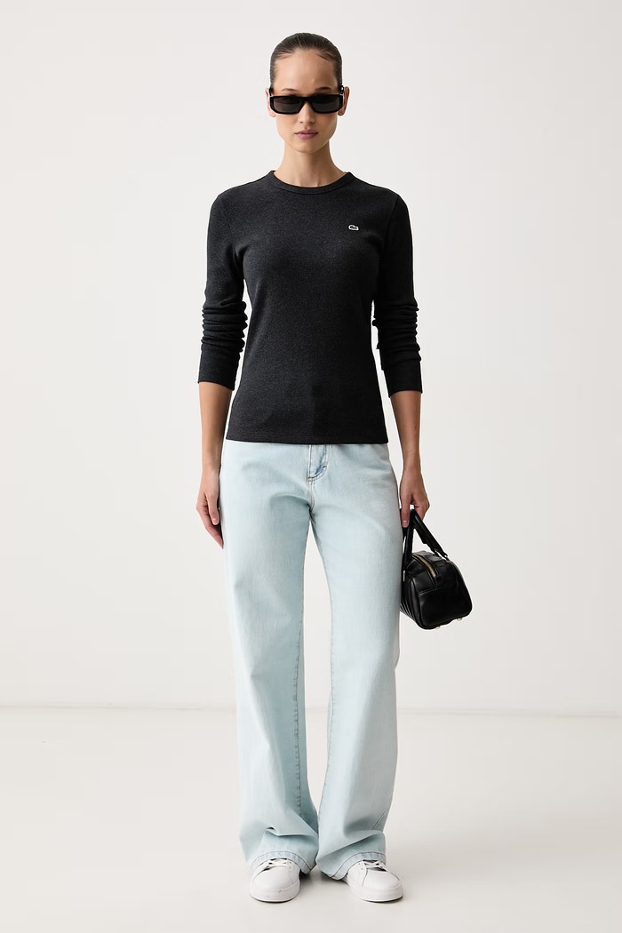Lacoste Maglietta a maniche lunghe da donna in cotone TF1692 grigio AW25