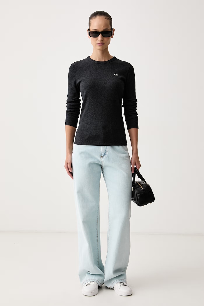 Lacoste Maglietta a maniche lunghe da donna in cotone TF1692 grigio AW25