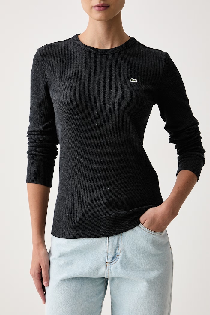 Maglietta a maniche lunghe da donna in cotone Lacoste TF1692 grigio