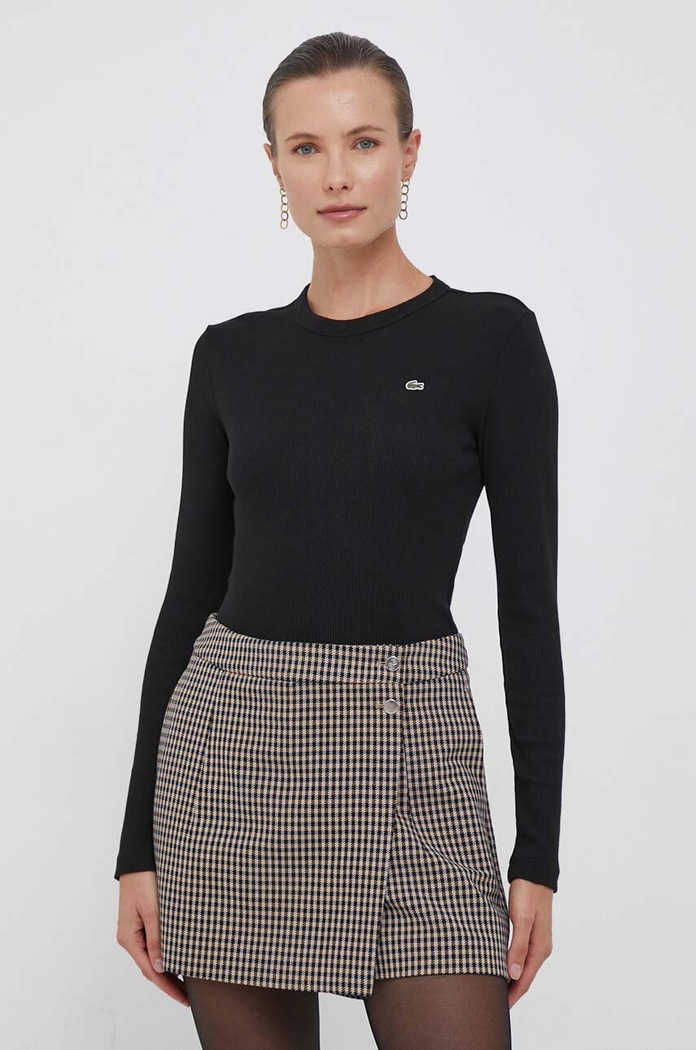 Lacoste longsleeve din bumbac uni negru TF1692