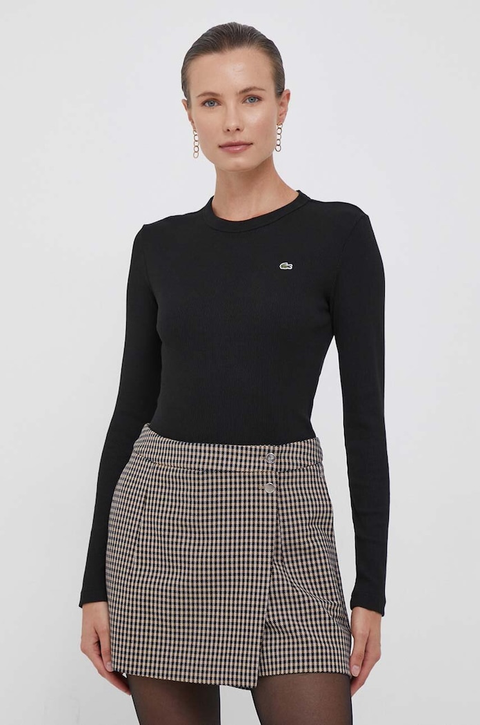 Lacoste longsleeve din bumbac uni negru TF1692
