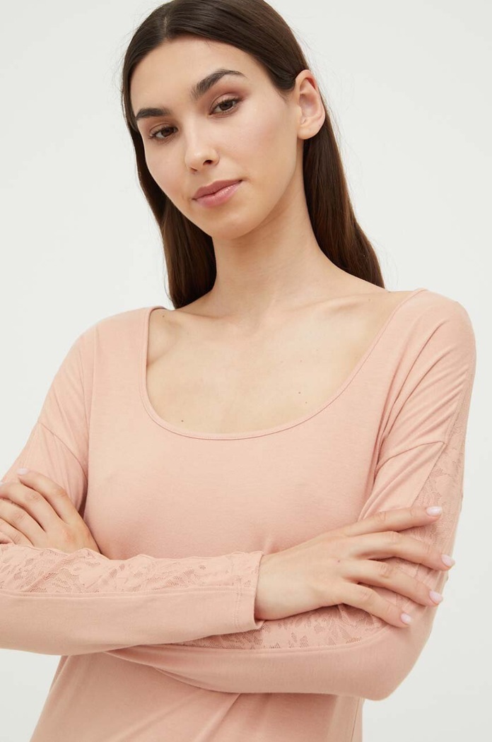 Calvin Klein Underwear hosszú ujjú otthoni viseletre elasztánnal rózsaszín 000QS7006E