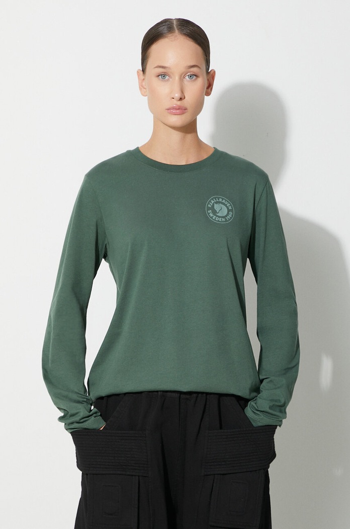 Хлопковый лонгслив Fjallraven 1960 Logo печать зелёный F86989.679